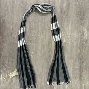 Burberry Black and White Striped Scarf with Tassels